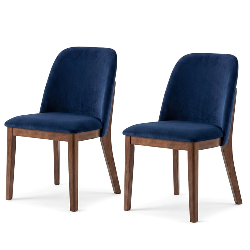 Belar Mid-Century Velvet Dining Chair in Navy Blue (Set of 2)