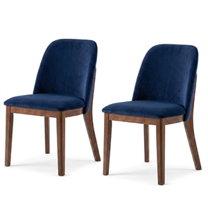 Belar Mid-Century Velvet Dining Chair in Navy Blue (Set of 2)