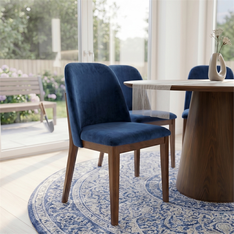 Belar Mid-Century Velvet Dining Chair in Navy Blue (Set of 2)