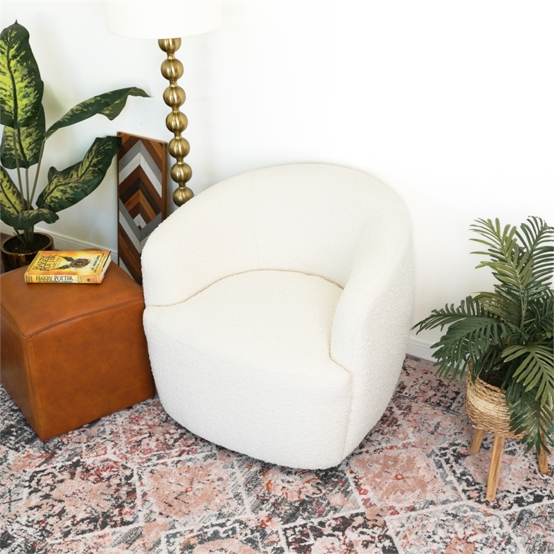 Fisher Upholstered Mid-Century Fabric Swivel Chair in White