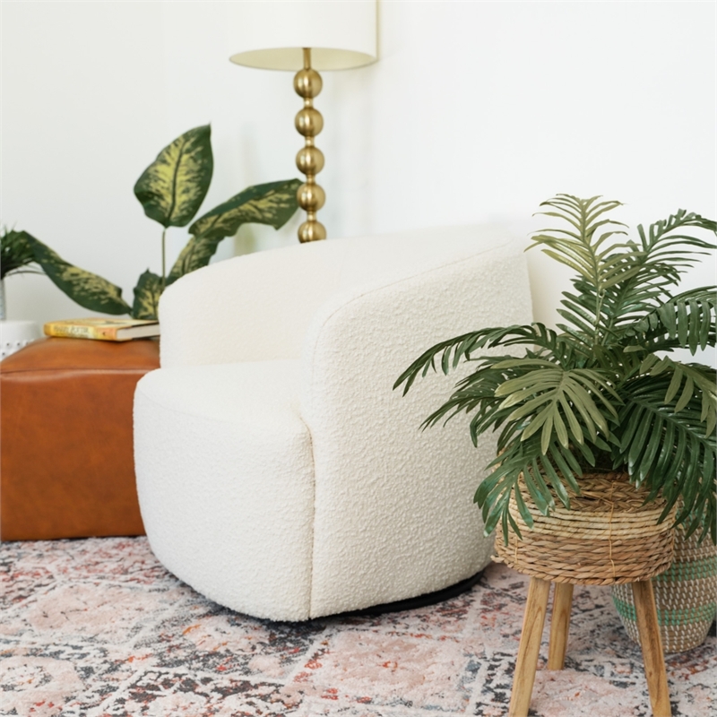Fisher Upholstered Mid-Century Fabric Swivel Chair in White