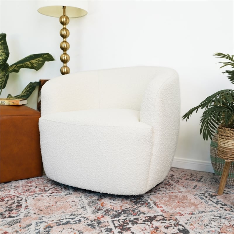Fisher Upholstered Mid-Century Fabric Swivel Chair in White