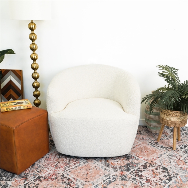 Fisher Upholstered Mid-Century Fabric Swivel Chair in White