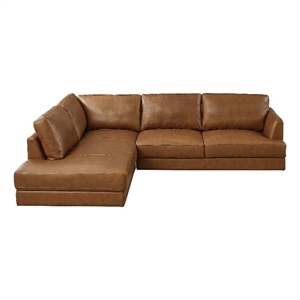 Griffith Upholstered Left-Facing Leather Sectional Sofa in Cognac Tan