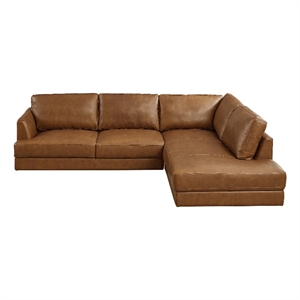 Griffith Upholstered Right-Facing Leather Sectional Sofa in Cognac Tan