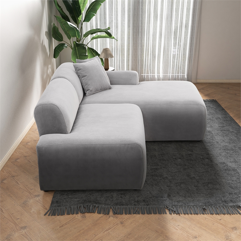 Chapman Corduroy Fabric Living Room Right Sectional Sofa in Light Gray