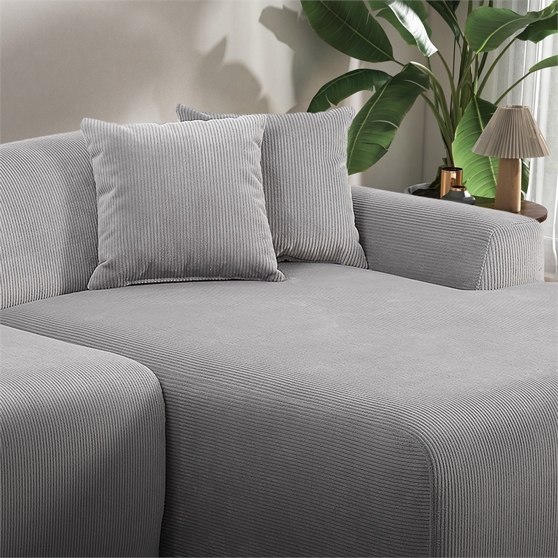 Chapman Corduroy Fabric Living Room Right Sectional Sofa in Light Gray
