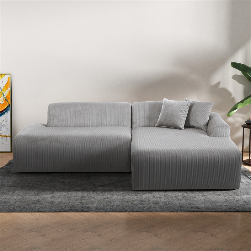 Chapman Corduroy Fabric Living Room Right Sectional Sofa in Light Gray