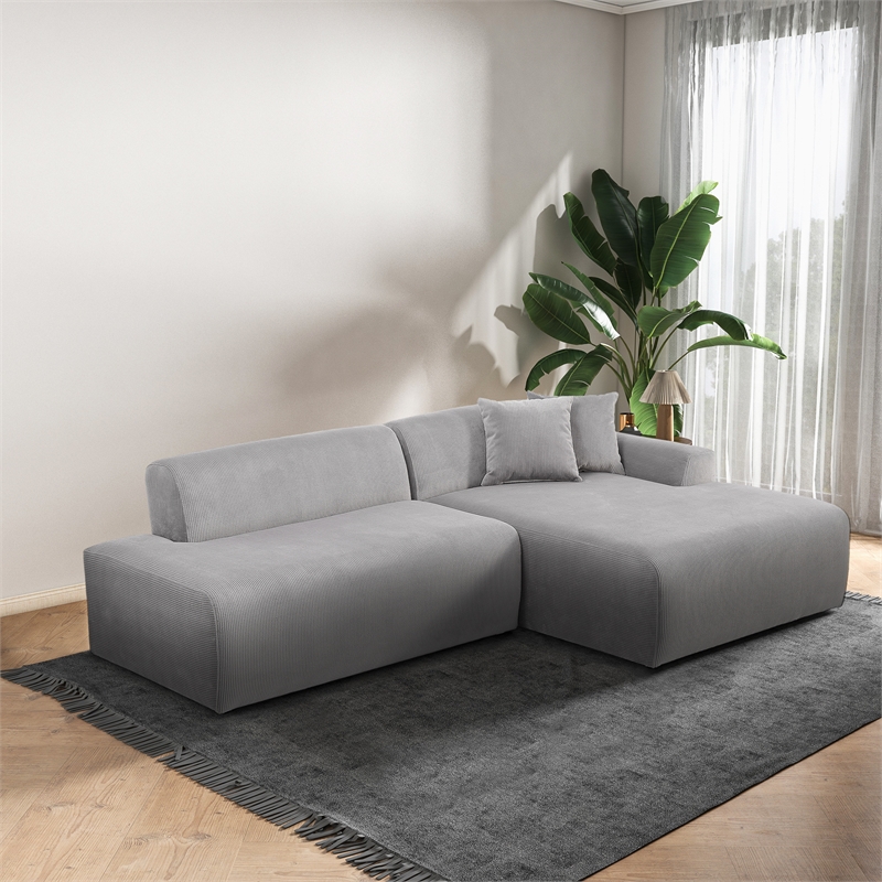 Chapman Corduroy Fabric Living Room Right Sectional Sofa in Light Gray