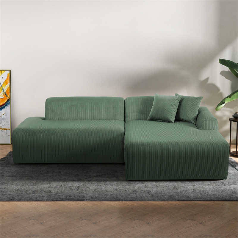 Chapman Upholstered Corduroy Fabric Living Room Right Sectional Sofa in Green