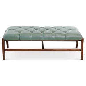 Friendswood Mid-Century Modern Upholstered Leather Bench in Green