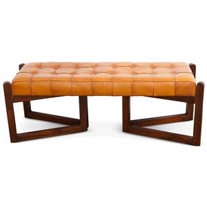 Pearland Mid-Century Modern Upholstered Leather Bench in Tan