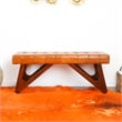 Mid-Century Modern Upholstered Leather Bench in Tan
