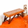 Mid-Century Modern Upholstered Leather Bench in Tan