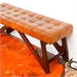 Mid-Century Modern Upholstered Leather Bench in Tan