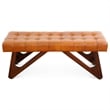 Mid-Century Modern Upholstered Leather Bench in Tan
