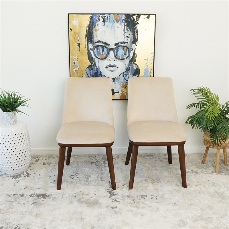 Barrett Mid-Century Velvet Dining Chair in Beige (Set of 2)