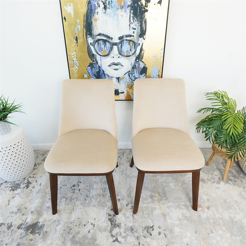 Barrett Mid-Century Velvet Dining Chair in Beige (Set of 2)