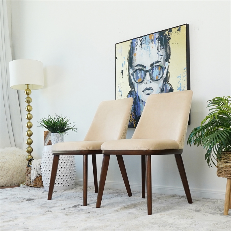 Barrett Mid-Century Velvet Dining Chair in Beige (Set of 2)