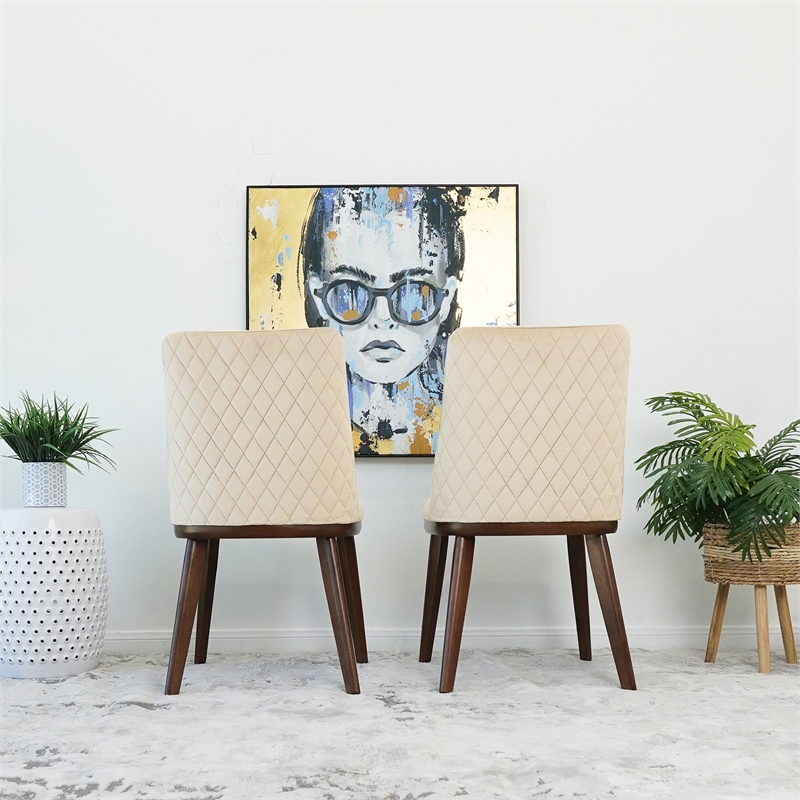 Barrett Mid-Century Velvet Dining Chair in Beige (Set of 2)