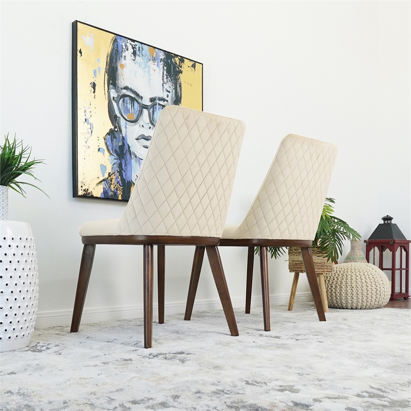 Barrett Mid-Century Velvet Dining Chair in Beige (Set of 2)
