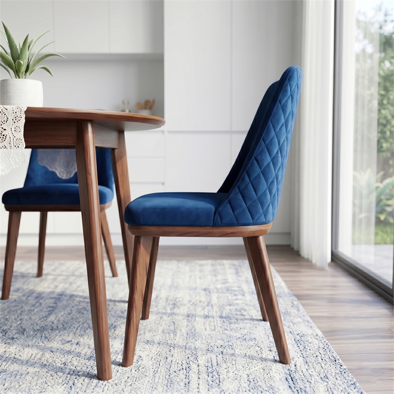 Barrett Mid-Century Velvet Dining Chair in Navy Blue (Set of 2)