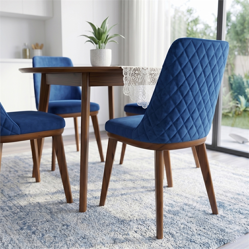Barrett Mid-Century Velvet Dining Chair in Navy Blue (Set of 2)