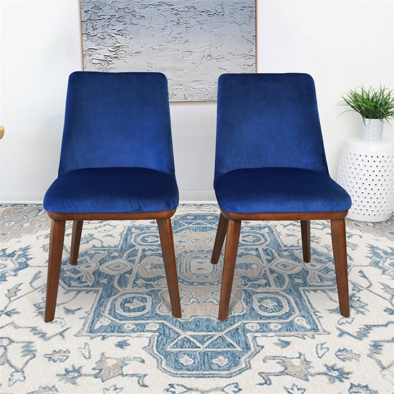 Barrett Mid-Century Velvet Dining Chair in Navy Blue (Set of 2)