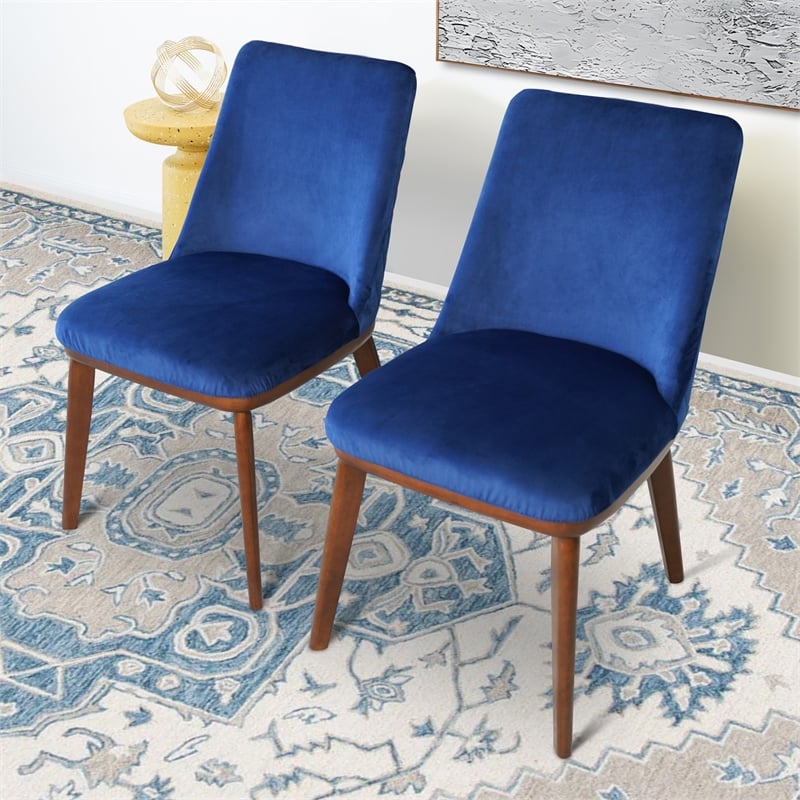 Barrett Mid-Century Velvet Dining Chair in Navy Blue (Set of 2)