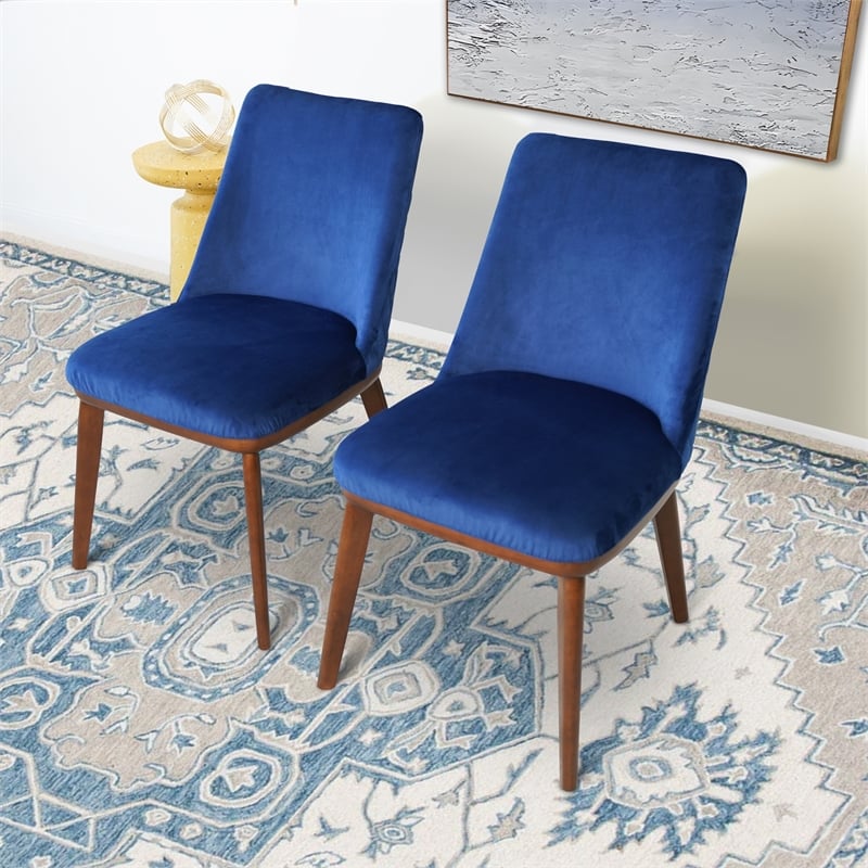Barrett Mid-Century Velvet Dining Chair in Navy Blue (Set of 2)