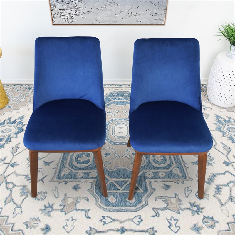 Barrett Mid-Century Velvet Dining Chair in Navy Blue (Set of 2)