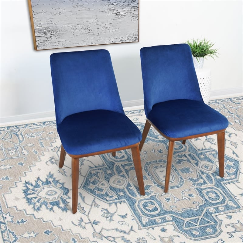 Barrett Mid-Century Velvet Dining Chair in Navy Blue (Set of 2)