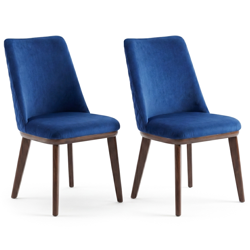 Barrett Mid-Century Velvet Dining Chair in Navy Blue (Set of 2)
