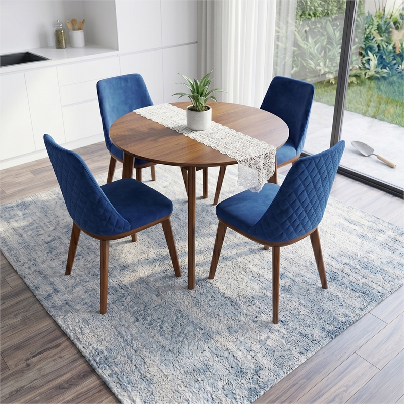 Barrett Mid-Century Velvet Dining Chair in Navy Blue (Set of 2)