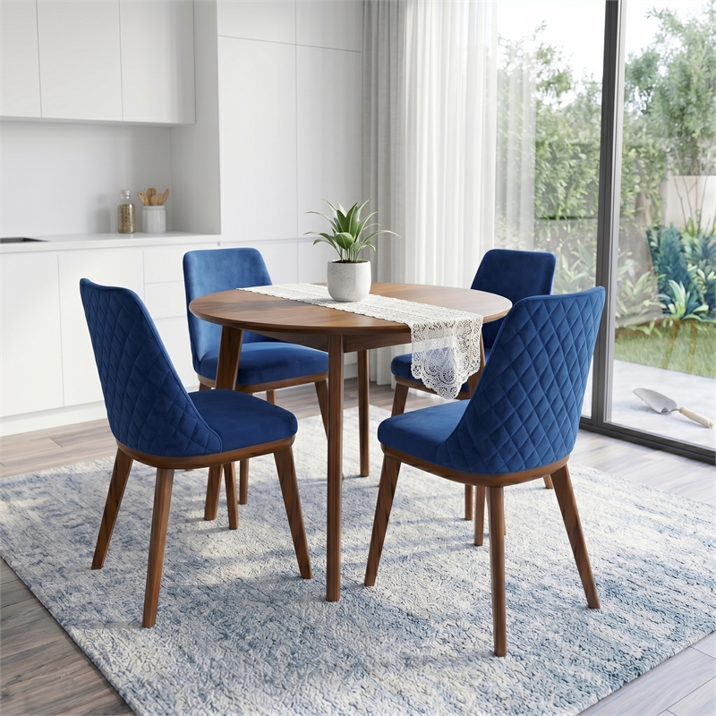 Barrett Mid-Century Velvet Dining Chair in Navy Blue (Set of 2)