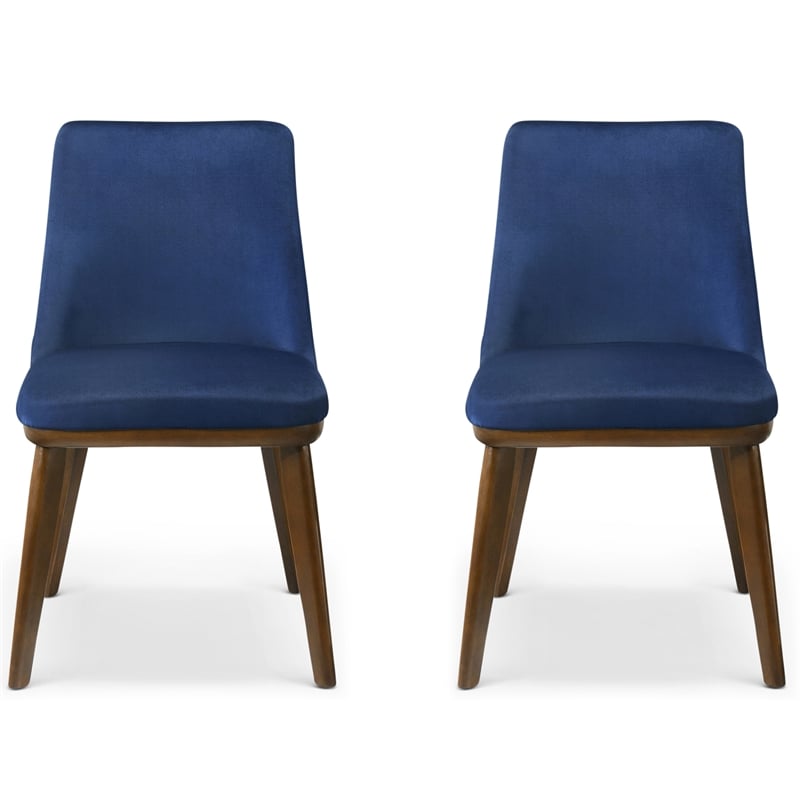 Barrett Mid-Century Velvet Dining Chair in Navy Blue (Set of 2)