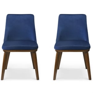Barrett Mid-Century Velvet Dining Chair in Navy Blue (Set of 2)