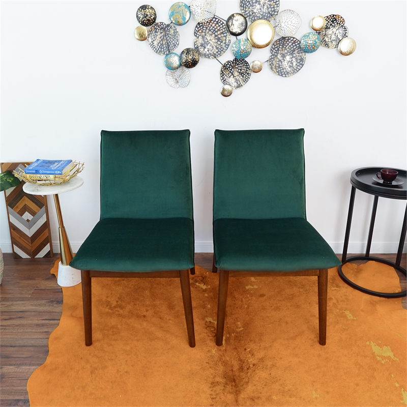 Magnolia Mid-Century Velvet Dining Chair in Dark Green (Set of 2)