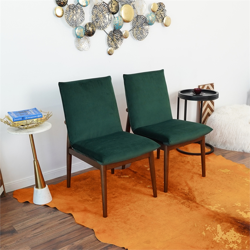 Magnolia Mid-Century Velvet Dining Chair in Dark Green (Set of 2)