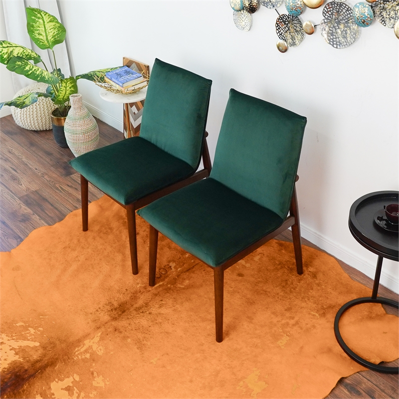 Magnolia Mid-Century Velvet Dining Chair in Dark Green (Set of 2)