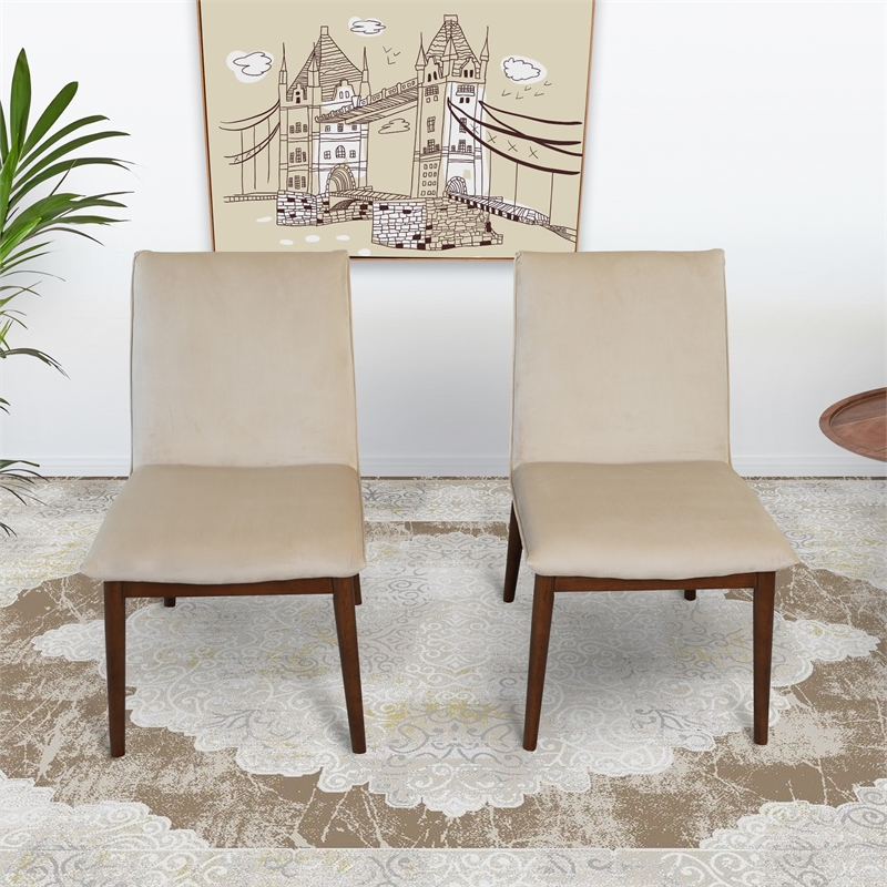 Magnolia Mid-Century Velvet Dining Chair in Beige (Set of 2)