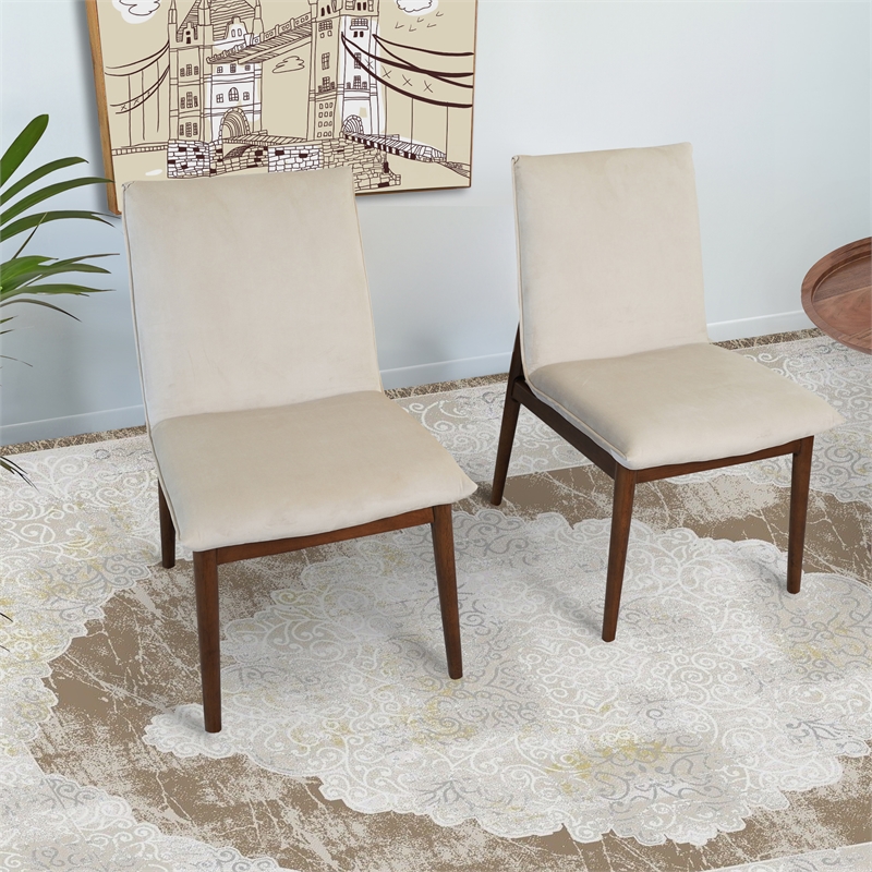 Magnolia Mid-Century Velvet Dining Chair in Beige (Set of 2)