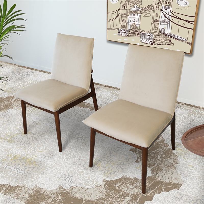 Magnolia Mid-Century Velvet Dining Chair in Beige (Set of 2)