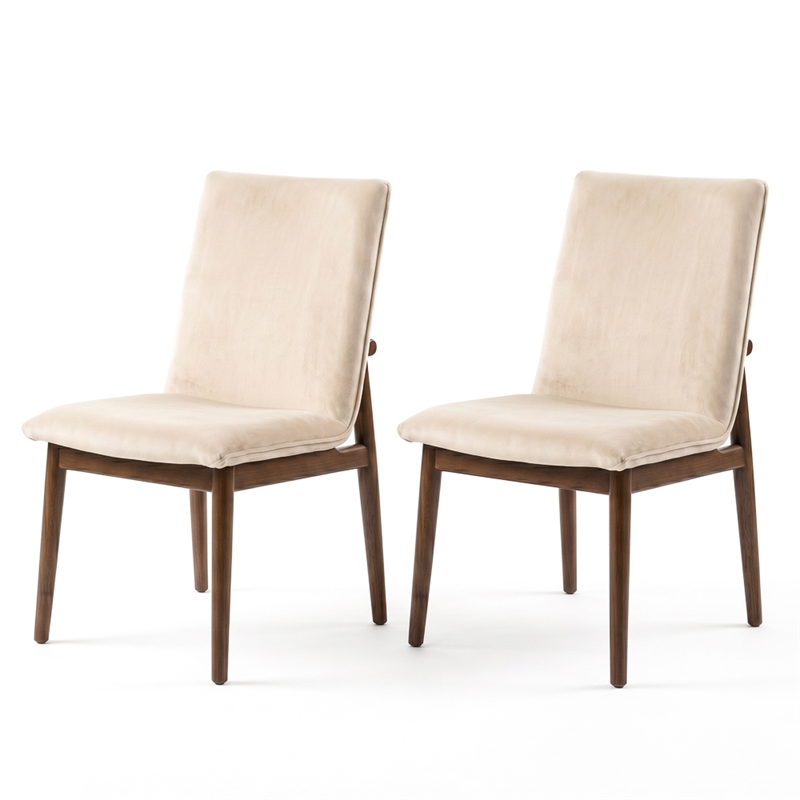 Magnolia Mid-Century Velvet Dining Chair in Beige (Set of 2)