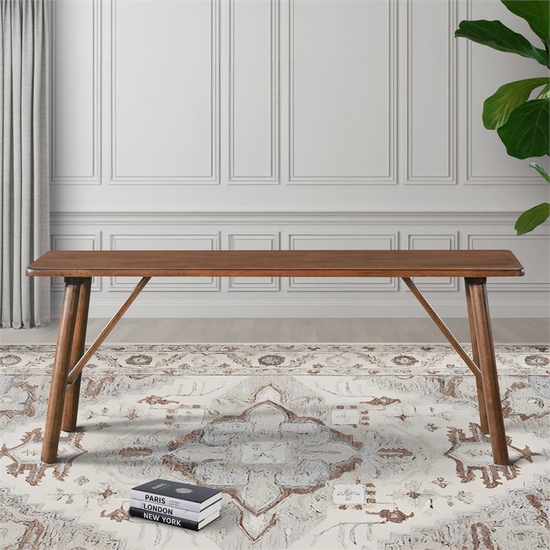 Cluj Mid Century Modern Solid Wood Walnut Dining Bench
