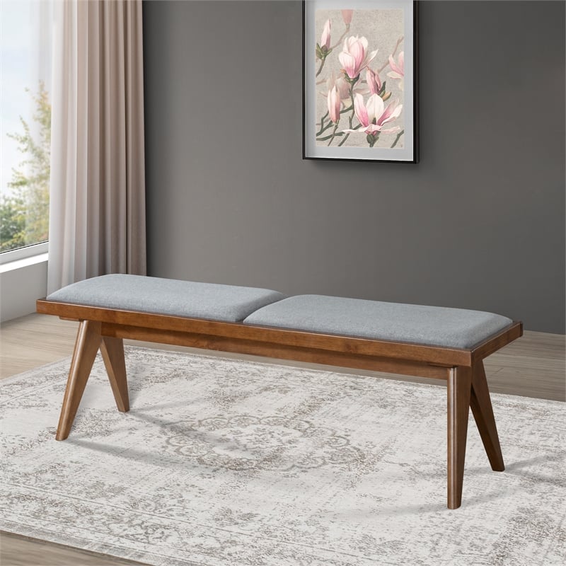 Montego Mid Century Modern Dining Bench in Gray Fabric