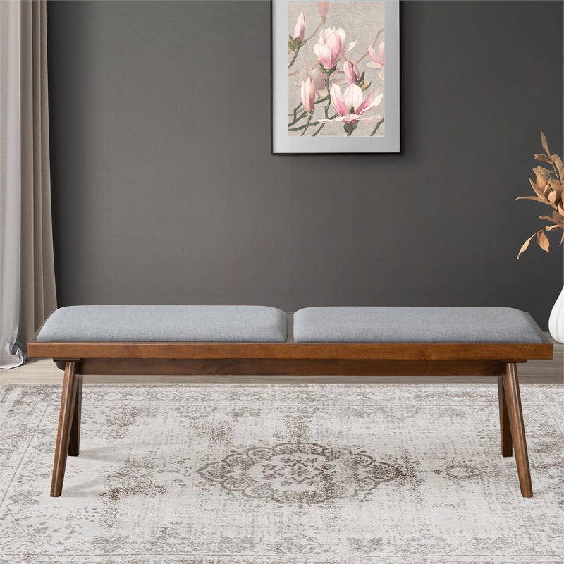 Montego Mid Century Modern Dining Bench in Gray Fabric