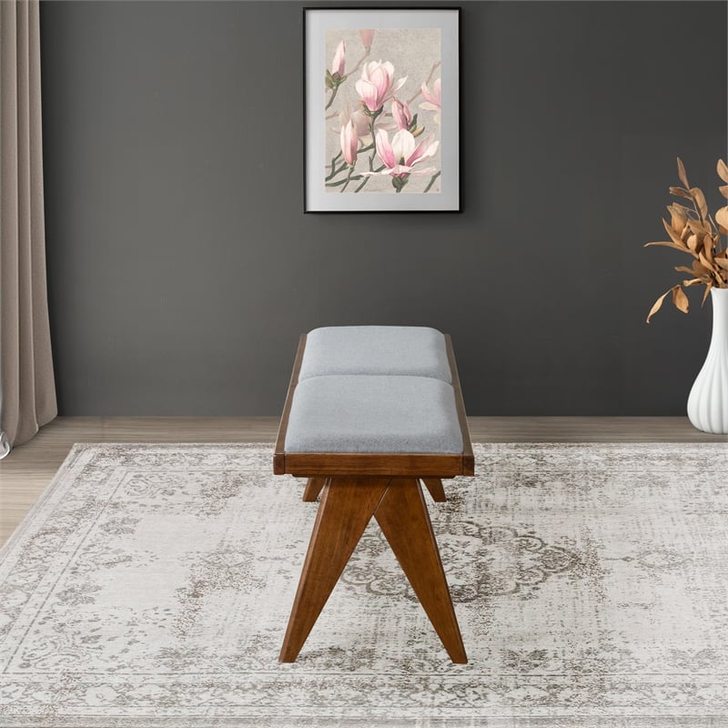 Montego Mid Century Modern Dining Bench in Gray Fabric
