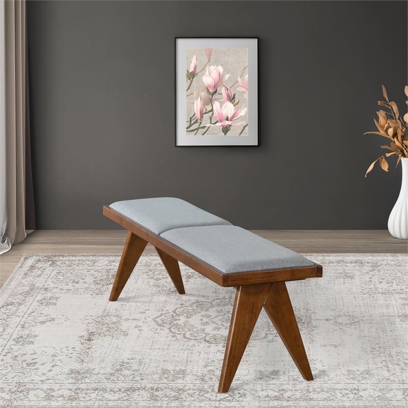 Montego Mid Century Modern Dining Bench in Gray Fabric