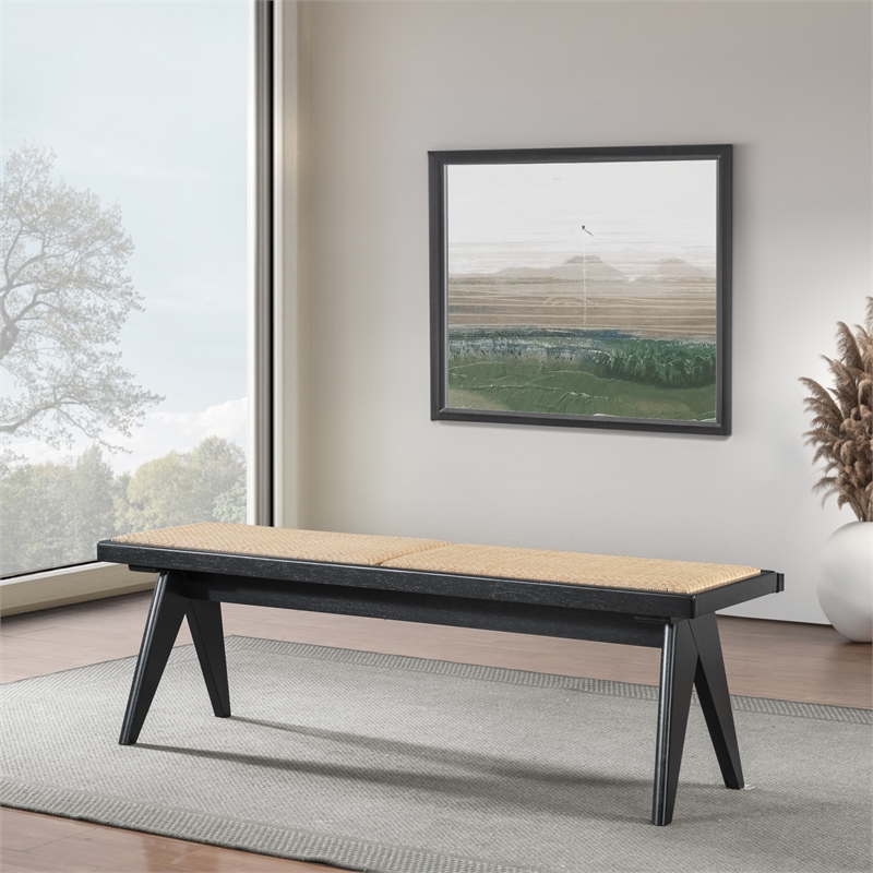 Montego Mid Century Modern Dining Bench in Camel Natural Rattan